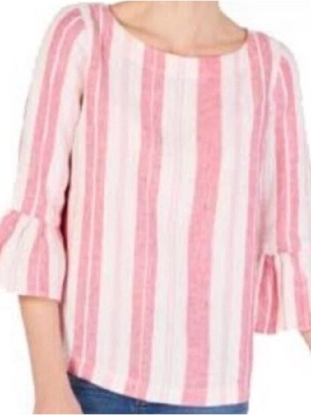 Charter Club Boho Striped Ruffle-Sleeve Chic Linen Top Coastal Grandmother Small